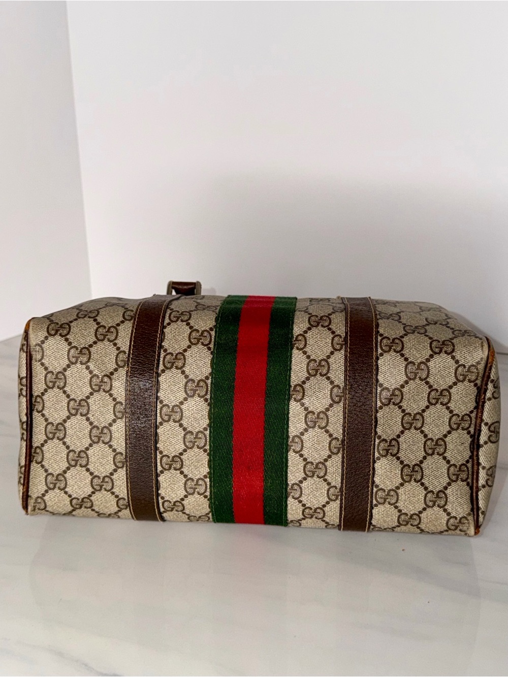 Vintage Gucci GG Supreme Web Boston Speedy Bag Brown Tan Monogram - Picture 13 of 14